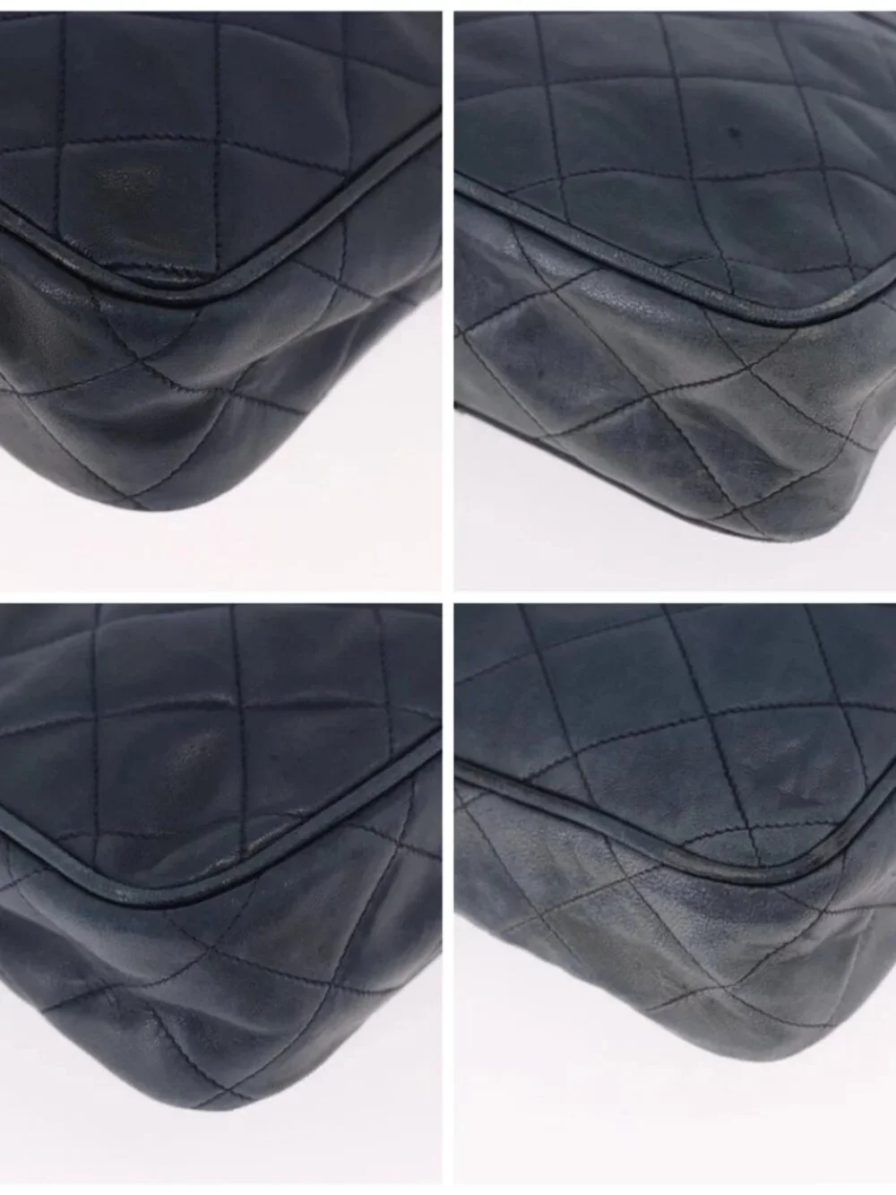 CHANEL Matelasse Chain Shoulder Bag Lamb Skin Navy Gold CC Auth BA10507